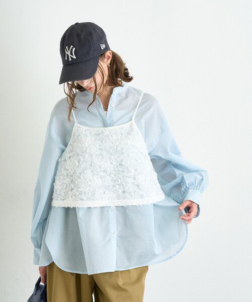 CIAOPANIC TYPY(チャオパニックティピー)の「ZOZO限定レースキャミセットシアーストライプシャツ(シャツ/ブラウス・レディース・サックスブルー/ブラウン/グレー/アイボリー・ONE SIZE)」の4枚目の写真