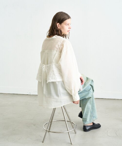 CIAOPANIC TYPY(チャオパニックティピー)の「ZOZO限定レースキャミセットシアーストライプシャツ(シャツ/ブラウス・レディース・サックスブルー/ブラウン/グレー/アイボリー・ONE SIZE)」の14枚目の写真