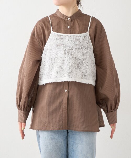 CIAOPANIC TYPY(チャオパニックティピー)の「ZOZO限定レースキャミセットシアーストライプシャツ(シャツ/ブラウス・レディース・サックスブルー/ブラウン/グレー/アイボリー・ONE SIZE)」の9枚目の写真