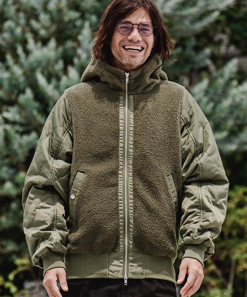 CAMBIO(カンビオ)の「mj11708-Boa×Nylon Hooded Blouson フーデッドブルゾン(A70426cmb)(ブルゾン・メンズ・ブルー/オリーブ/ブラック・S/M/L)」の2枚目の写真
