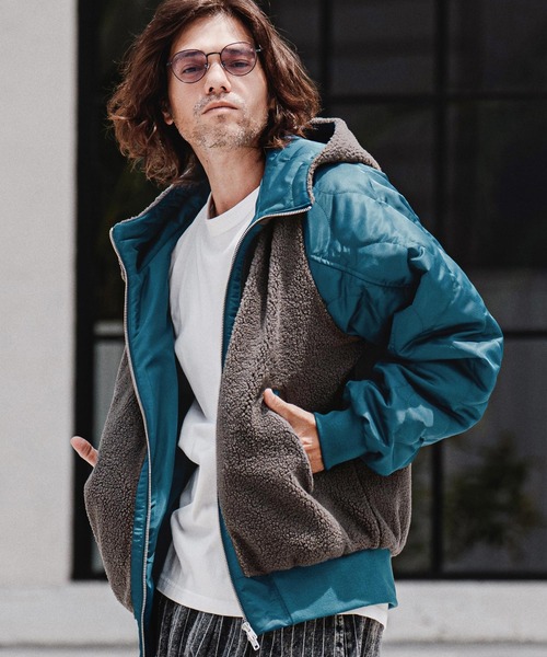 CAMBIO(カンビオ)の「mj11708-Boa×Nylon Hooded Blouson フーデッドブルゾン(A70426cmb)(ブルゾン・メンズ・ブルー/オリーブ/ブラック・S/M/L)」の3枚目の写真