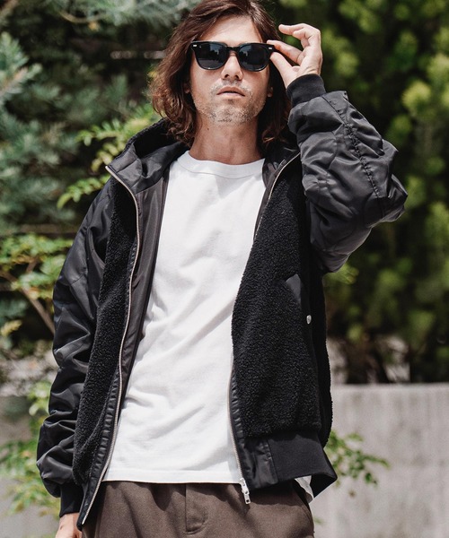 CAMBIO(カンビオ)の「mj11708-Boa×Nylon Hooded Blouson フーデッドブルゾン(A70426cmb)(ブルゾン・メンズ・ブルー/オリーブ/ブラック・S/M/L)」の1枚目の写真
