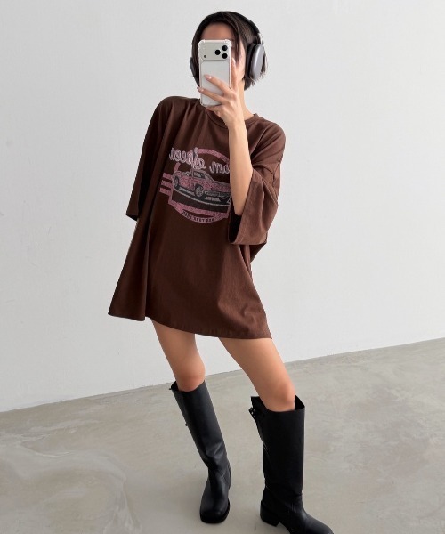 ipugo(イプゴ)の「ipugo/イプゴ ヴィンテージ風グラフィックTシャツ 2026秋物 秋服 2026年秋冬(Tシャツ/カットソー・レディース・ブラウン/グレー/ホワイト・FREE)」の14枚目の写真