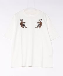 《ATELANE》シルケット天竺トラ、フラワー、刺繍S/S Tee