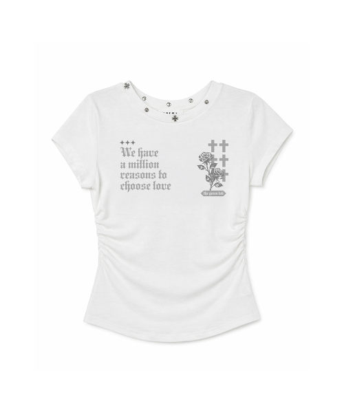THE GREEN LAB（ザグリーンラボ）の「ROSE スタッズグラフィックシャーリング半袖Tシャツ[ホワイト]（Tシャツ/カットソー・レディース・その他・FREE）」の4枚目の写真