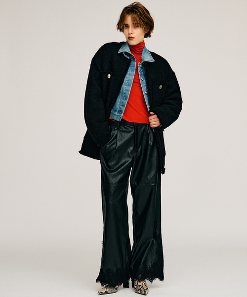 PRANK PROJECT（プランクプロジェクト）の「【2026Autumn Pre-Order】ツイードノーカラージャケットコート / Tweed No-Collar Jacket Coat（ノーカラーコート・レディース・マルチ/ブラック/カーキ・FREE）」の5枚目の写真