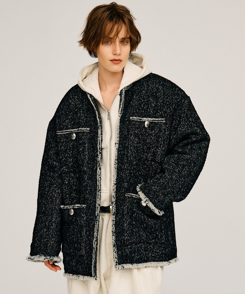PRANK PROJECT（プランクプロジェクト）の「【2026Autumn Pre-Order】ツイードノーカラージャケットコート / Tweed No-Collar Jacket Coat（ノーカラーコート・レディース・マルチ/ブラック/カーキ・FREE）」の11枚目の写真