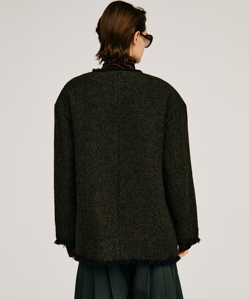 PRANK PROJECT（プランクプロジェクト）の「【2026Autumn Pre-Order】ツイードノーカラージャケットコート / Tweed No-Collar Jacket Coat（ノーカラーコート・レディース・マルチ/ブラック/カーキ・FREE）」の14枚目の写真