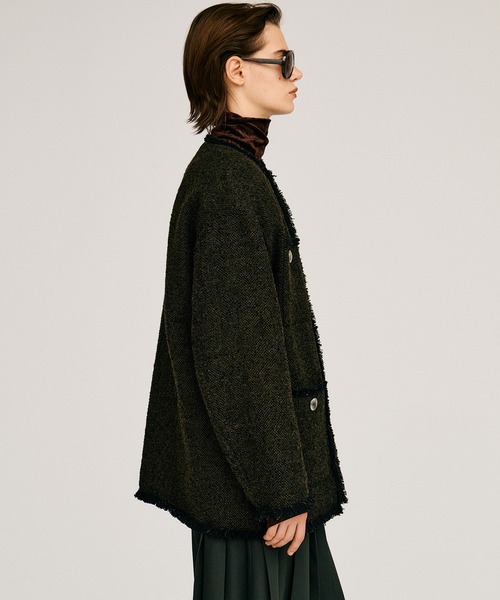 PRANK PROJECT（プランクプロジェクト）の「【2026Autumn Pre-Order】ツイードノーカラージャケットコート / Tweed No-Collar Jacket Coat（ノーカラーコート・レディース・マルチ/ブラック/カーキ・FREE）」の15枚目の写真
