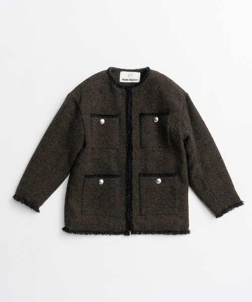 PRANK PROJECT（プランクプロジェクト）の「【2026Autumn Pre-Order】ツイードノーカラージャケットコート / Tweed No-Collar Jacket Coat（ノーカラーコート・レディース・マルチ/ブラック/カーキ・FREE）」の16枚目の写真