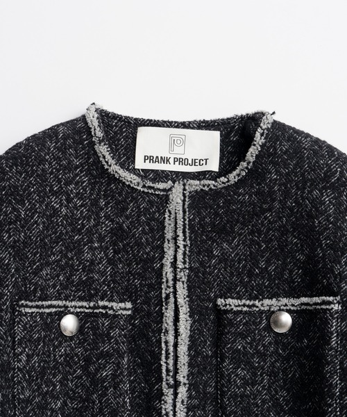 PRANK PROJECT（プランクプロジェクト）の「【2026Autumn Pre-Order】ツイードノーカラージャケットコート / Tweed No-Collar Jacket Coat（ノーカラーコート・レディース・マルチ/ブラック/カーキ・FREE）」の20枚目の写真