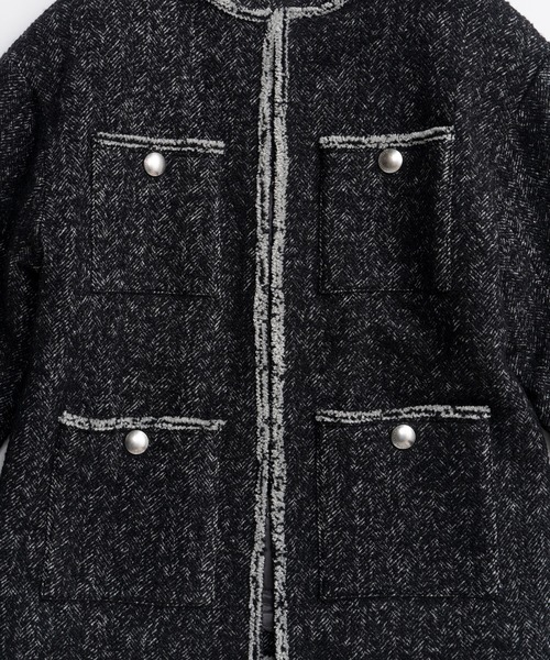PRANK PROJECT（プランクプロジェクト）の「【2026Autumn Pre-Order】ツイードノーカラージャケットコート / Tweed No-Collar Jacket Coat（ノーカラーコート・レディース・マルチ/ブラック/カーキ・FREE）」の22枚目の写真
