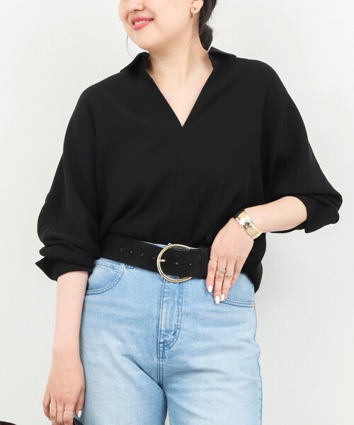 NOLLEY’S Sophi(ノーリーズソフィ)の「【一部WEB限定カラーアイテム】《セットアップ対応》ウォッシャブルツイルスキッパーシャツ(シャツ/ブラウス・レディース・ブラック/ネイビー/ベージュ/ブラウン・36/38)」の2枚目の写真