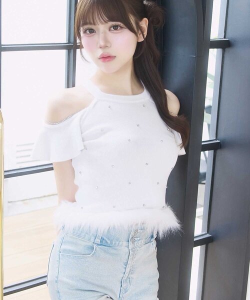 OLIVE des OLIVE(オリーブデオリーブ)の「【Belle Charme】Jewel Ame Sleeve Knit(ニット/セーター・レディース・ブラック/オフホワイト・FREE)」の3枚目の写真