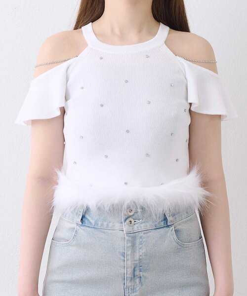 OLIVE des OLIVE(オリーブデオリーブ)の「【Belle Charme】Jewel Ame Sleeve Knit(ニット/セーター・レディース・ブラック/オフホワイト・FREE)」の5枚目の写真
