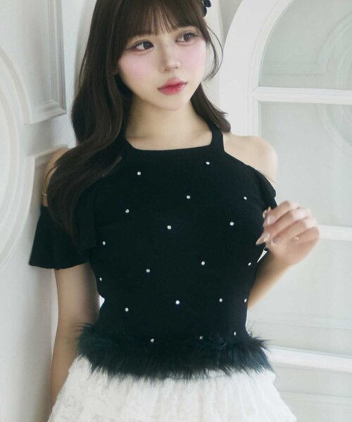 OLIVE des OLIVE(オリーブデオリーブ)の「【Belle Charme】Jewel Ame Sleeve Knit(ニット/セーター・レディース・ブラック/オフホワイト・FREE)」の14枚目の写真
