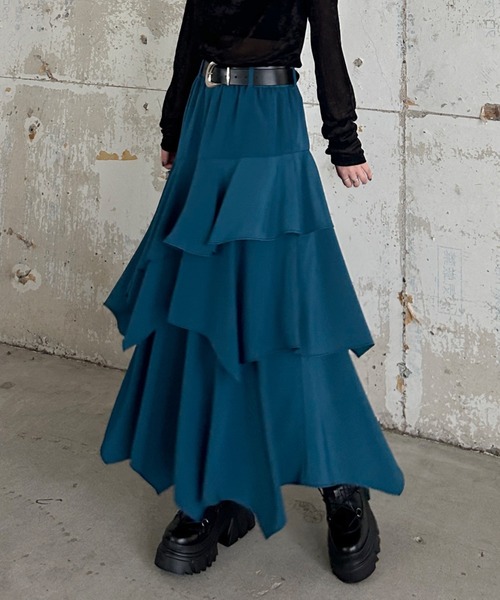 PAGEBOY（ページボーイ）の「ハイショクステッチイレヘムスカート【ウエストゴム/ストレスフリー/裏地付き】（スカート・レディース・ターコイズブルー/チャコールグレー/グレー系その他/ブラック・FREE）」の4枚目の写真
