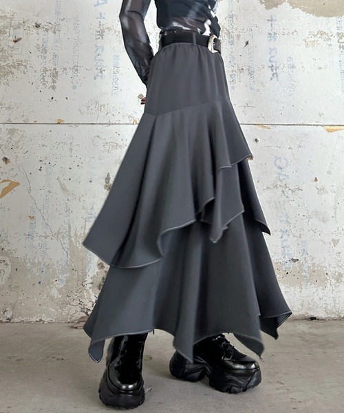 PAGEBOY（ページボーイ）の「ハイショクステッチイレヘムスカート【ウエストゴム/ストレスフリー/裏地付き】（スカート・レディース・ターコイズブルー/チャコールグレー/グレー系その他/ブラック・FREE）」の3枚目の写真