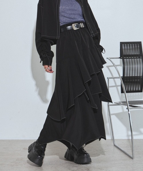 PAGEBOY（ページボーイ）の「ハイショクステッチイレヘムスカート【ウエストゴム/ストレスフリー/裏地付き】（スカート・レディース・ターコイズブルー/チャコールグレー/グレー系その他/ブラック・FREE）」の5枚目の写真
