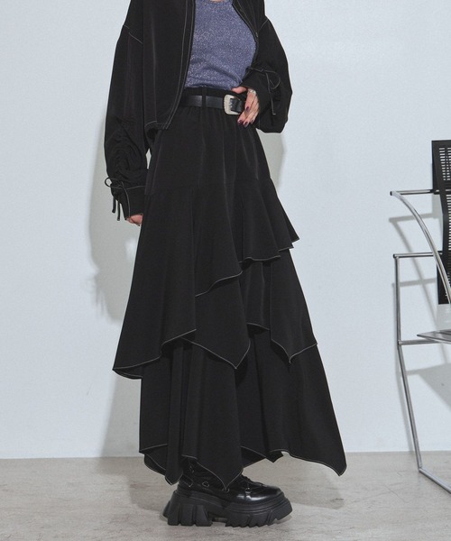 PAGEBOY（ページボーイ）の「ハイショクステッチイレヘムスカート【ウエストゴム/ストレスフリー/裏地付き】（スカート・レディース・ターコイズブルー/チャコールグレー/グレー系その他/ブラック・FREE）」の7枚目の写真