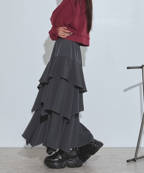 PAGEBOY（ページボーイ）の「ハイショクステッチイレヘムスカート【ウエストゴム/ストレスフリー/裏地付き】（スカート・レディース・ターコイズブルー/チャコールグレー/グレー系その他/ブラック・FREE）」の14枚目の写真