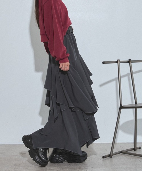 PAGEBOY（ページボーイ）の「ハイショクステッチイレヘムスカート【ウエストゴム/ストレスフリー/裏地付き】（スカート・レディース・ターコイズブルー/チャコールグレー/グレー系その他/ブラック・FREE）」の15枚目の写真