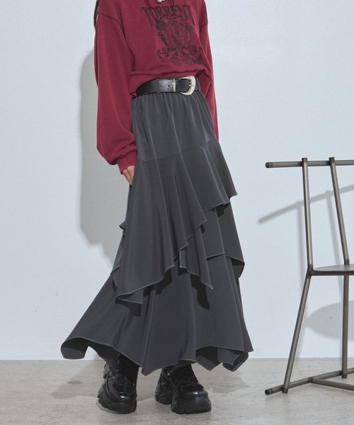 PAGEBOY（ページボーイ）の「ハイショクステッチイレヘムスカート【ウエストゴム/ストレスフリー/裏地付き】（スカート・レディース・ターコイズブルー/チャコールグレー/グレー系その他/ブラック・FREE）」の13枚目の写真
