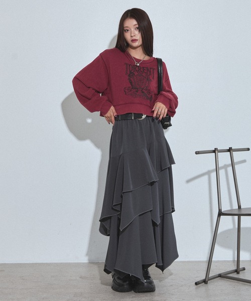 PAGEBOY（ページボーイ）の「ハイショクステッチイレヘムスカート【ウエストゴム/ストレスフリー/裏地付き】（スカート・レディース・ターコイズブルー/チャコールグレー/グレー系その他/ブラック・FREE）」の16枚目の写真