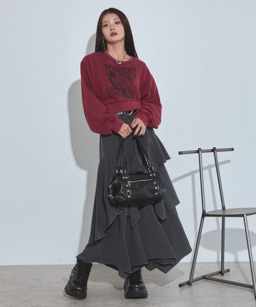 PAGEBOY（ページボーイ）の「ハイショクステッチイレヘムスカート【ウエストゴム/ストレスフリー/裏地付き】（スカート・レディース・ターコイズブルー/チャコールグレー/グレー系その他/ブラック・FREE）」の17枚目の写真