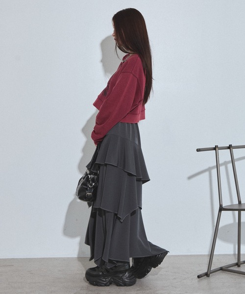 PAGEBOY（ページボーイ）の「ハイショクステッチイレヘムスカート【ウエストゴム/ストレスフリー/裏地付き】（スカート・レディース・ターコイズブルー/チャコールグレー/グレー系その他/ブラック・FREE）」の18枚目の写真