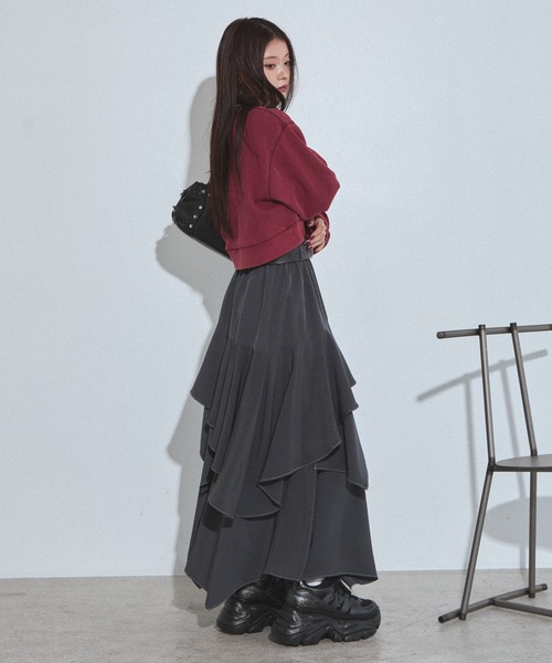 PAGEBOY（ページボーイ）の「ハイショクステッチイレヘムスカート【ウエストゴム/ストレスフリー/裏地付き】（スカート・レディース・ターコイズブルー/チャコールグレー/グレー系その他/ブラック・FREE）」の19枚目の写真