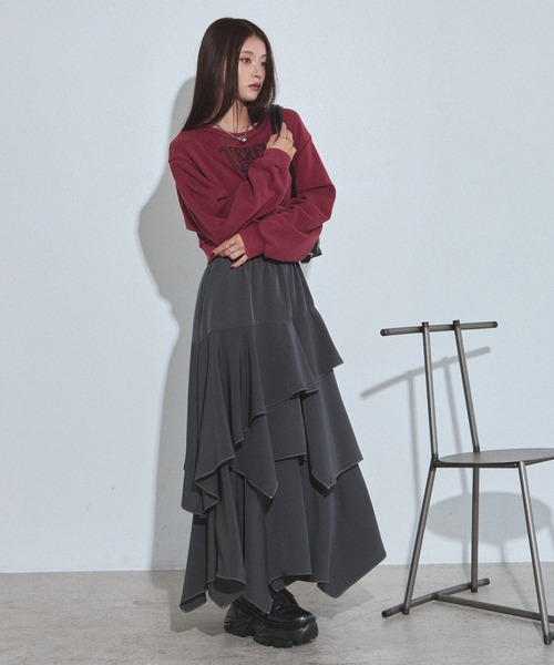 PAGEBOY（ページボーイ）の「ハイショクステッチイレヘムスカート【ウエストゴム/ストレスフリー/裏地付き】（スカート・レディース・ターコイズブルー/チャコールグレー/グレー系その他/ブラック・FREE）」の20枚目の写真