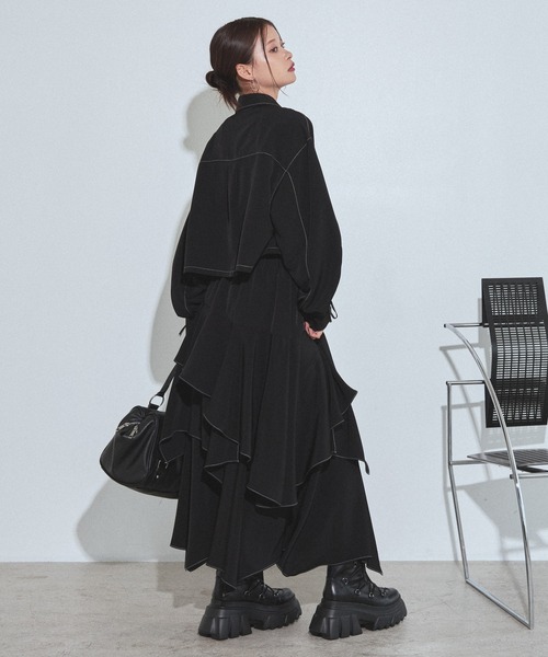 PAGEBOY（ページボーイ）の「ハイショクステッチイレヘムスカート【ウエストゴム/ストレスフリー/裏地付き】（スカート・レディース・ターコイズブルー/チャコールグレー/グレー系その他/ブラック・FREE）」の11枚目の写真
