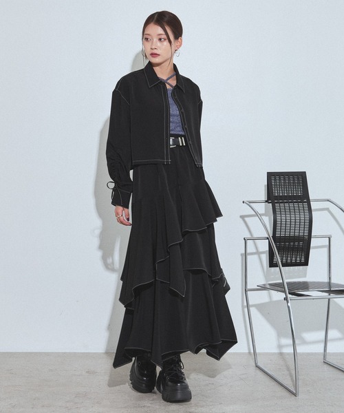 PAGEBOY（ページボーイ）の「ハイショクステッチイレヘムスカート【ウエストゴム/ストレスフリー/裏地付き】（スカート・レディース・ターコイズブルー/チャコールグレー/グレー系その他/ブラック・FREE）」の9枚目の写真