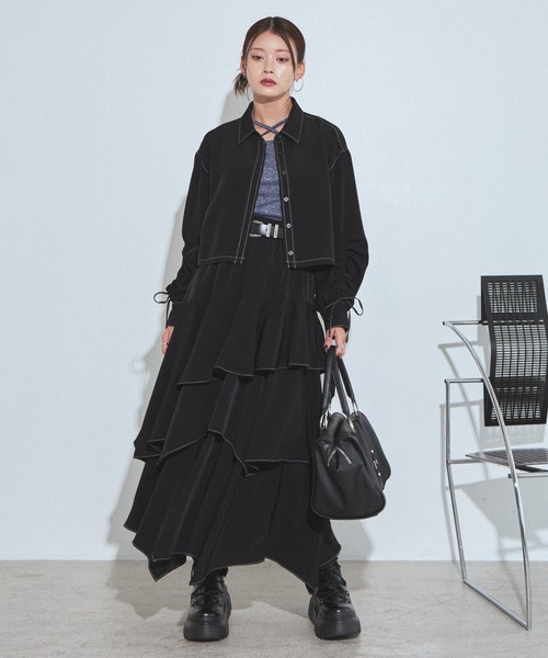 PAGEBOY（ページボーイ）の「ハイショクステッチイレヘムスカート【ウエストゴム/ストレスフリー/裏地付き】（スカート・レディース・ターコイズブルー/チャコールグレー/グレー系その他/ブラック・FREE）」の8枚目の写真