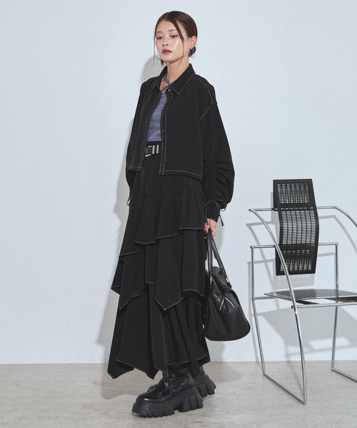 PAGEBOY（ページボーイ）の「ハイショクステッチイレヘムスカート【ウエストゴム/ストレスフリー/裏地付き】（スカート・レディース・ターコイズブルー/チャコールグレー/グレー系その他/ブラック・FREE）」の10枚目の写真