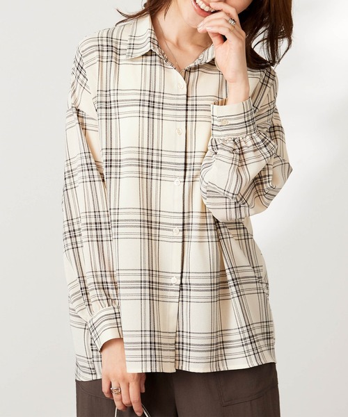 BELLUNA PLUS（ベルーナ）の「シアージョーゼット素材チェック柄シャツ（シャツ/ブラウス・レディース・アイボリー系/ベージュ系・LARGE/MEDIUM/X-LARGE）」の17枚目の写真
