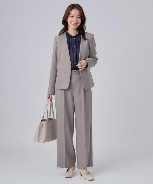 SHOO・LA・RUE(シューラルー)の「【セットアップ可/通勤/洗濯機可/SS-LL】女性らしく決まる カラーレスジャケット(ノーカラージャケット・レディース・ネイビー/ブラウン系その他・03/04/10/01/02)」の5枚目の写真