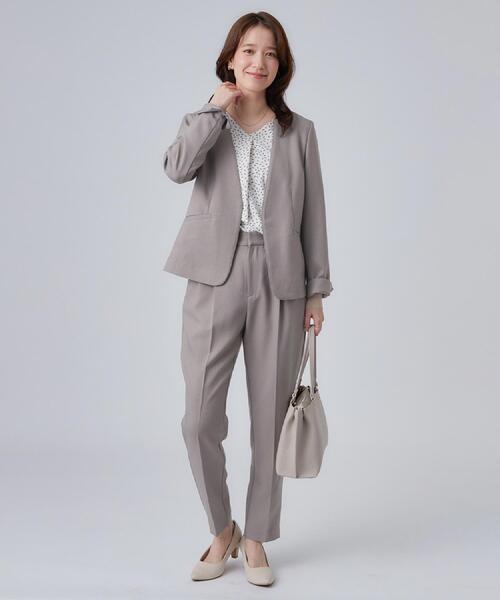 SHOO・LA・RUE(シューラルー)の「【セットアップ可/通勤/洗濯機可/SS-LL】女性らしく決まる カラーレスジャケット(ノーカラージャケット・レディース・ネイビー/ブラウン系その他・03/04/10/01/02)」の8枚目の写真