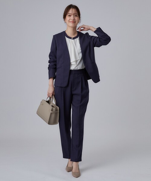 SHOO・LA・RUE(シューラルー)の「【セットアップ可/通勤/洗濯機可/SS-LL】女性らしく決まる カラーレスジャケット(ノーカラージャケット・レディース・ネイビー/ブラウン系その他・03/04/10/01/02)」の13枚目の写真