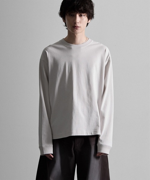 RUUBON（ルーボン）の「【RUUBON】cropped long sleeve Tee / クロップドロングスリーブTシャツ/ロンT（Tシャツ/カットソー・メンズ・ナチュラル/オフホワイト/ブラック/ダークグレー・S/L/M）」の2枚目の写真