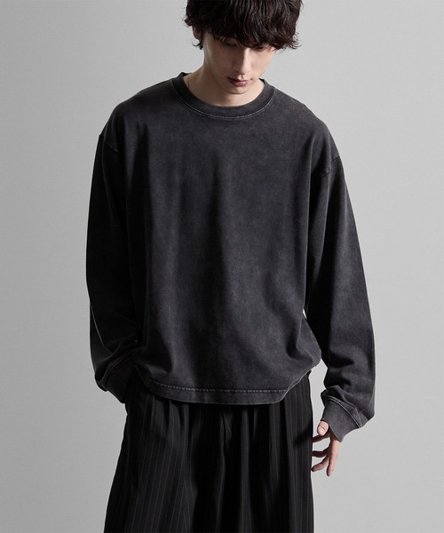 RUUBON（ルーボン）の「【RUUBON】cropped long sleeve Tee / クロップドロングスリーブTシャツ/ロンT（Tシャツ/カットソー・メンズ・ナチュラル/オフホワイト/ブラック/ダークグレー・S/L/M）」の4枚目の写真
