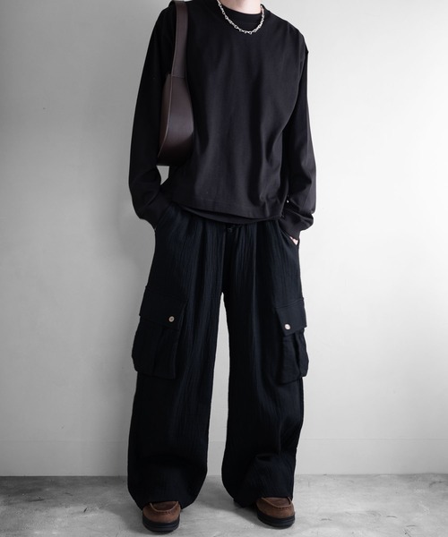 RUUBON（ルーボン）の「【RUUBON】cropped long sleeve Tee / クロップドロングスリーブTシャツ/ロンT（Tシャツ/カットソー・メンズ・ナチュラル/オフホワイト/ブラック/ダークグレー・S/L/M）」の5枚目の写真