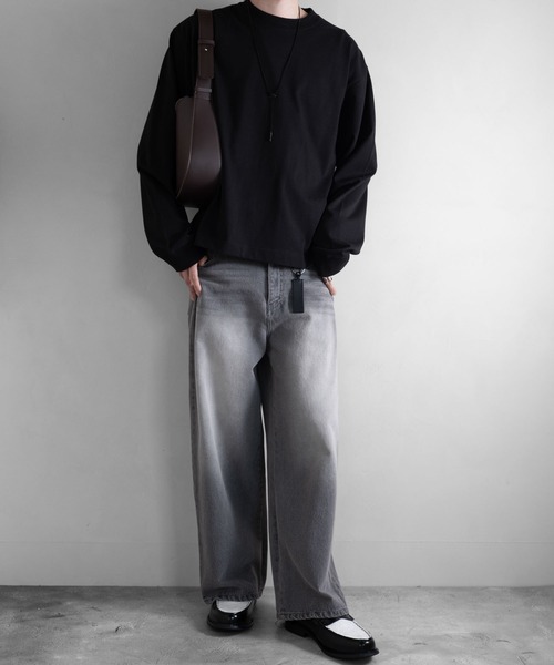 RUUBON（ルーボン）の「【RUUBON】cropped long sleeve Tee / クロップドロングスリーブTシャツ/ロンT（Tシャツ/カットソー・メンズ・ナチュラル/オフホワイト/ブラック/ダークグレー・S/L/M）」の7枚目の写真