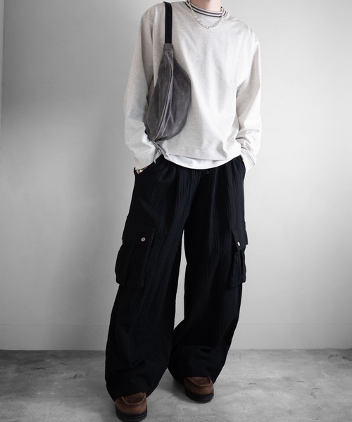 RUUBON（ルーボン）の「【RUUBON】cropped long sleeve Tee / クロップドロングスリーブTシャツ/ロンT（Tシャツ/カットソー・メンズ・ナチュラル/オフホワイト/ブラック/ダークグレー・S/L/M）」の13枚目の写真