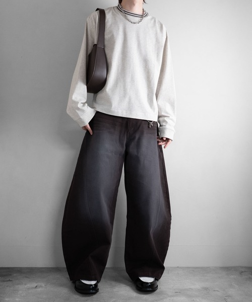 RUUBON（ルーボン）の「【RUUBON】cropped long sleeve Tee / クロップドロングスリーブTシャツ/ロンT（Tシャツ/カットソー・メンズ・ナチュラル/オフホワイト/ブラック/ダークグレー・S/L/M）」の20枚目の写真