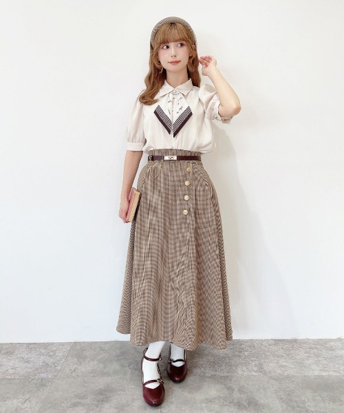 an another angelus（アンアナザーアンジェラス）の「千鳥柄スカーフタイ付きシャツ/fint フィント（シャツ/ブラウス・レディース・ライトベージュ/オフホワイト・FREE）」の4枚目の写真