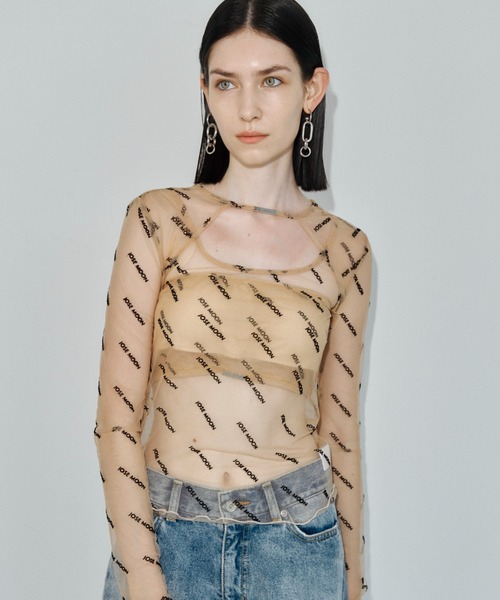 JOSE MOON(ジョゼムーン)の「SHEER 2WAY MONOGRAM TOPS/シアー2WAYモノグラムトップス(Tシャツ/カットソー・レディース・ブラック/ベージュ系その他・FREE)」の1枚目の写真