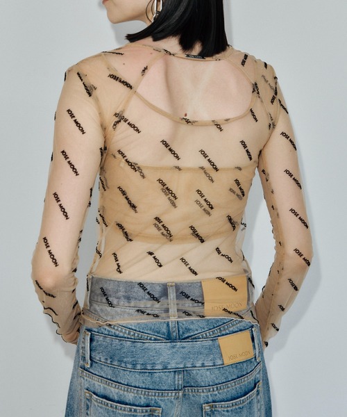 JOSE MOON(ジョゼムーン)の「SHEER 2WAY MONOGRAM TOPS/シアー2WAYモノグラムトップス(Tシャツ/カットソー・レディース・ブラック/ベージュ系その他・FREE)」の6枚目の写真