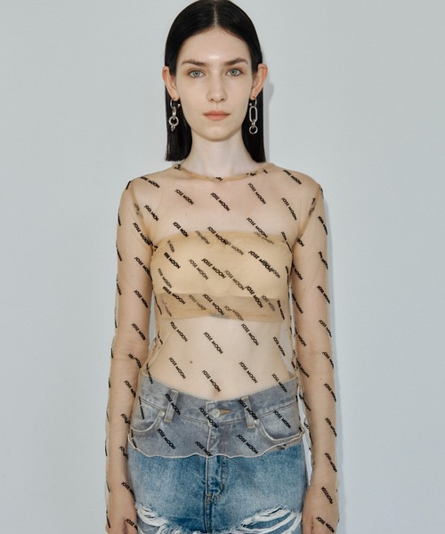 JOSE MOON(ジョゼムーン)の「SHEER 2WAY MONOGRAM TOPS/シアー2WAYモノグラムトップス(Tシャツ/カットソー・レディース・ブラック/ベージュ系その他・FREE)」の5枚目の写真